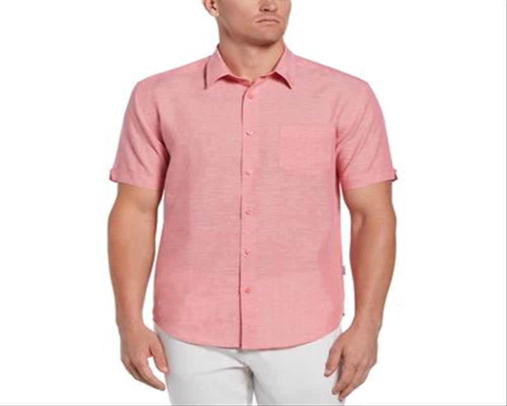 Cubavera Men's Linen Blend Travelselect One Pocket Short Sleeve Shirt Pink Size Small