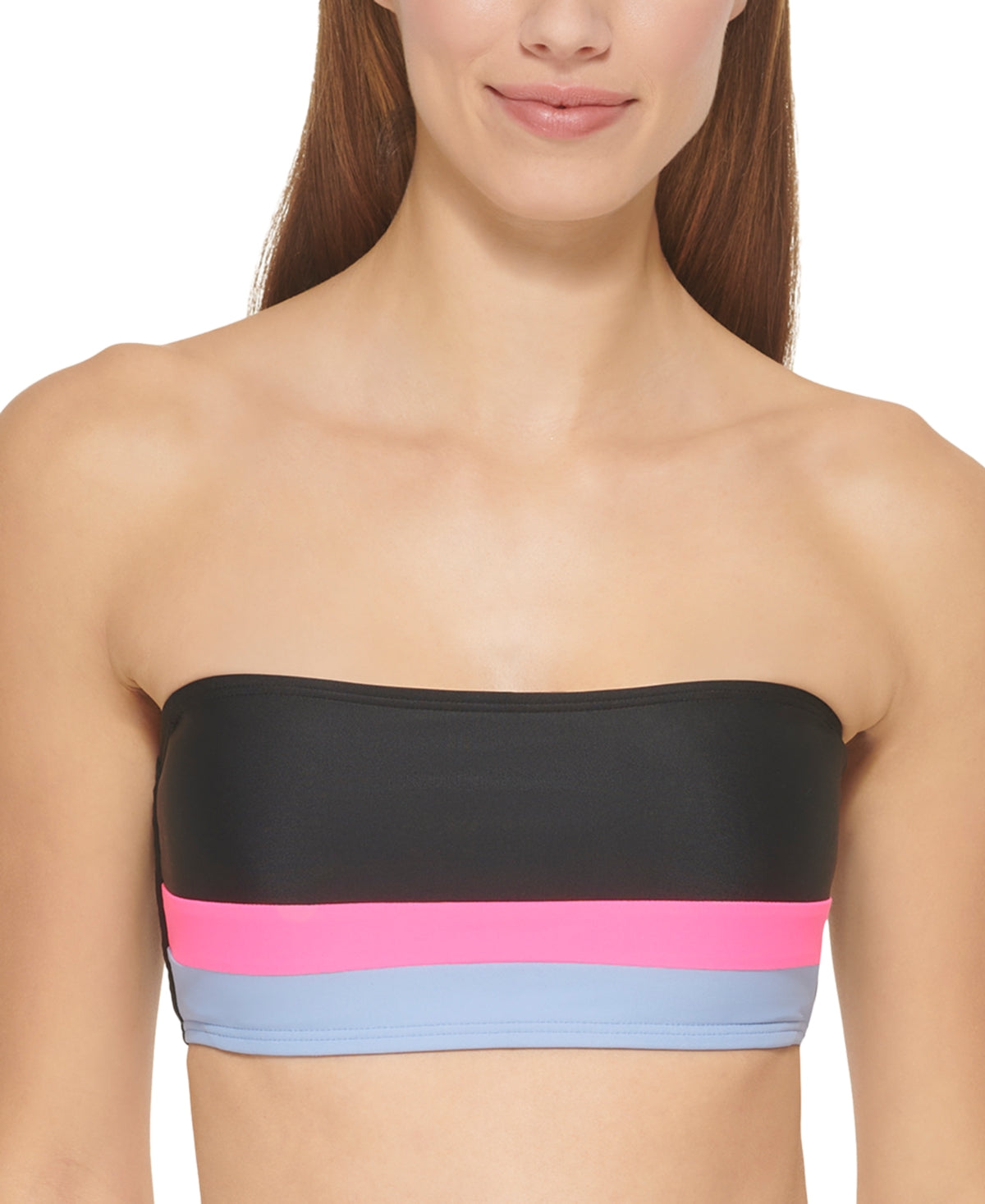 DKNY Women's Colorblocked Bandeau Bikini Top Swimsuit Gray Size X-Small