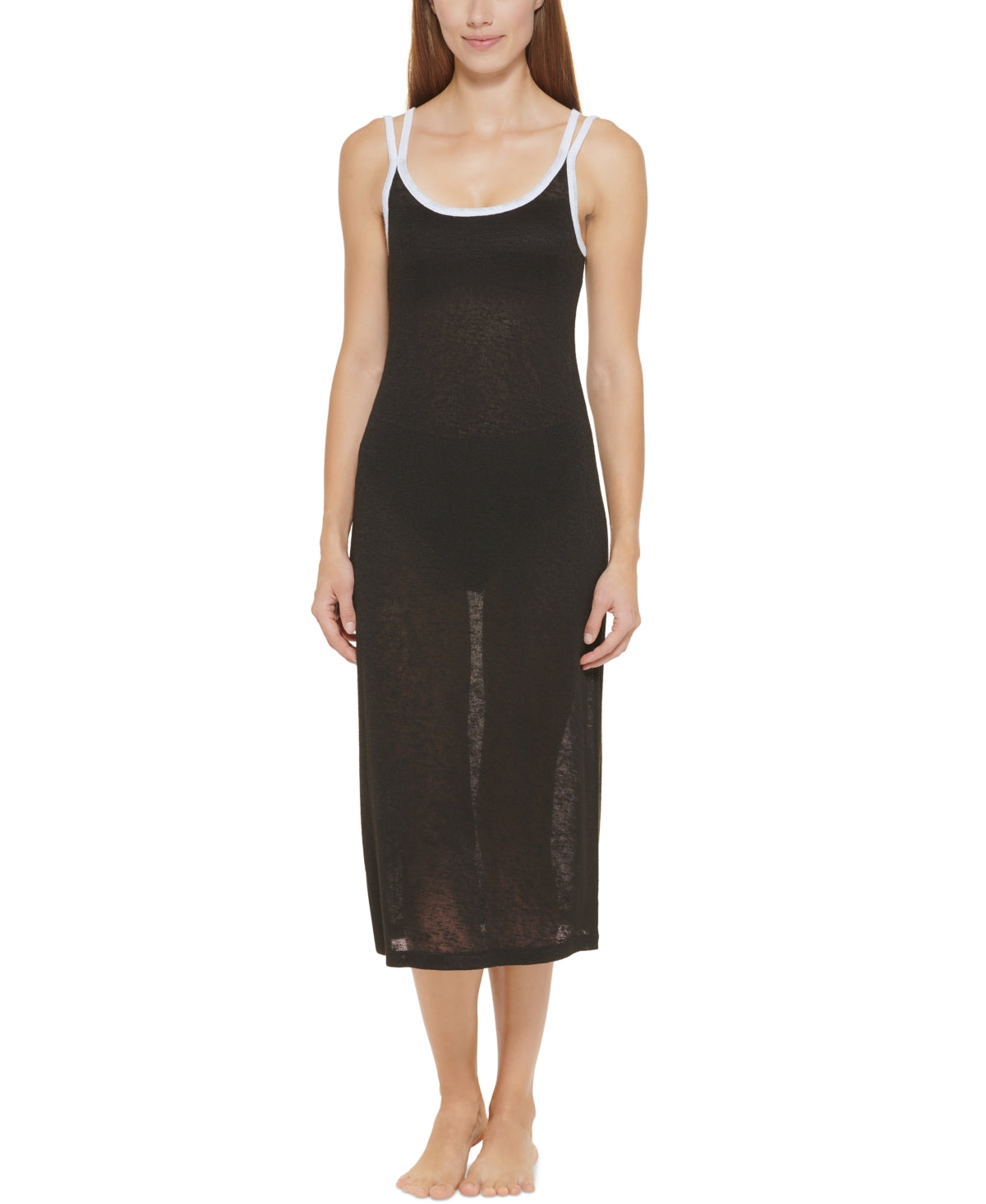 Dkny Women's Double Strap Dress Cover Up Swimsuit Black Size Small