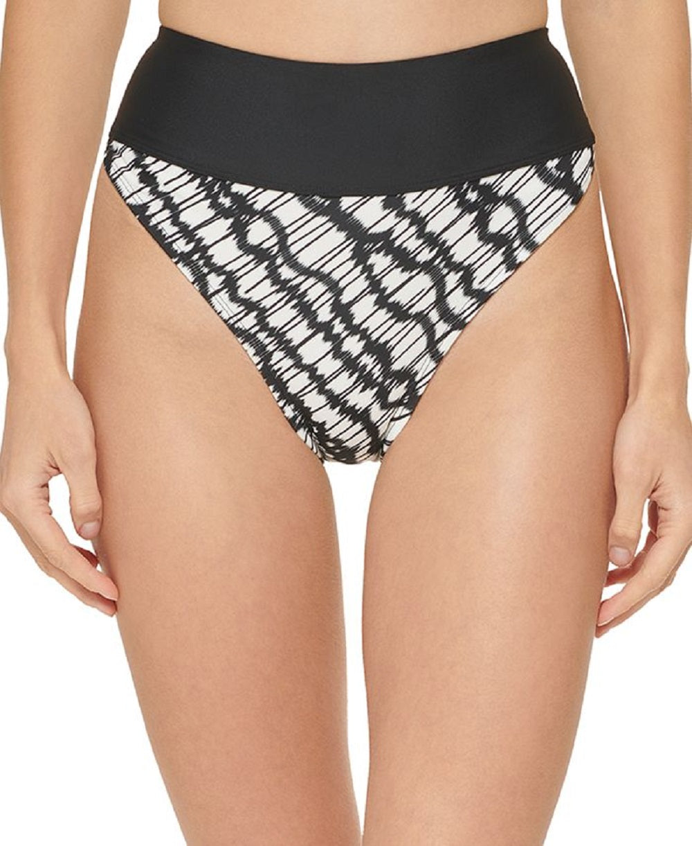 DKNY Women's Printed High Waist Bikini Bottoms Swimsuit Black