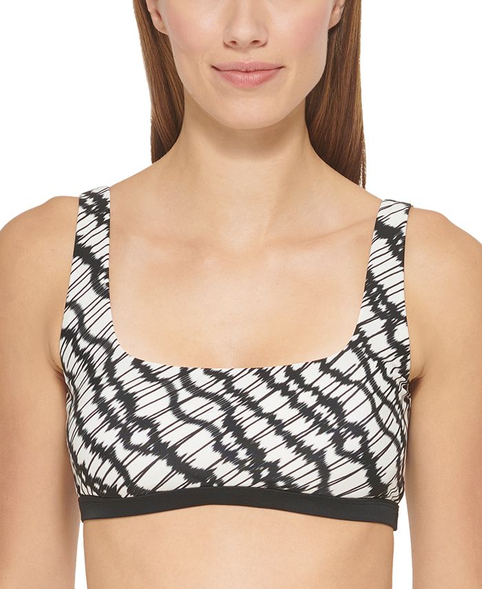 DKNY Women's Printed Square Neck Bikini Top Swimsuit Black Size Small