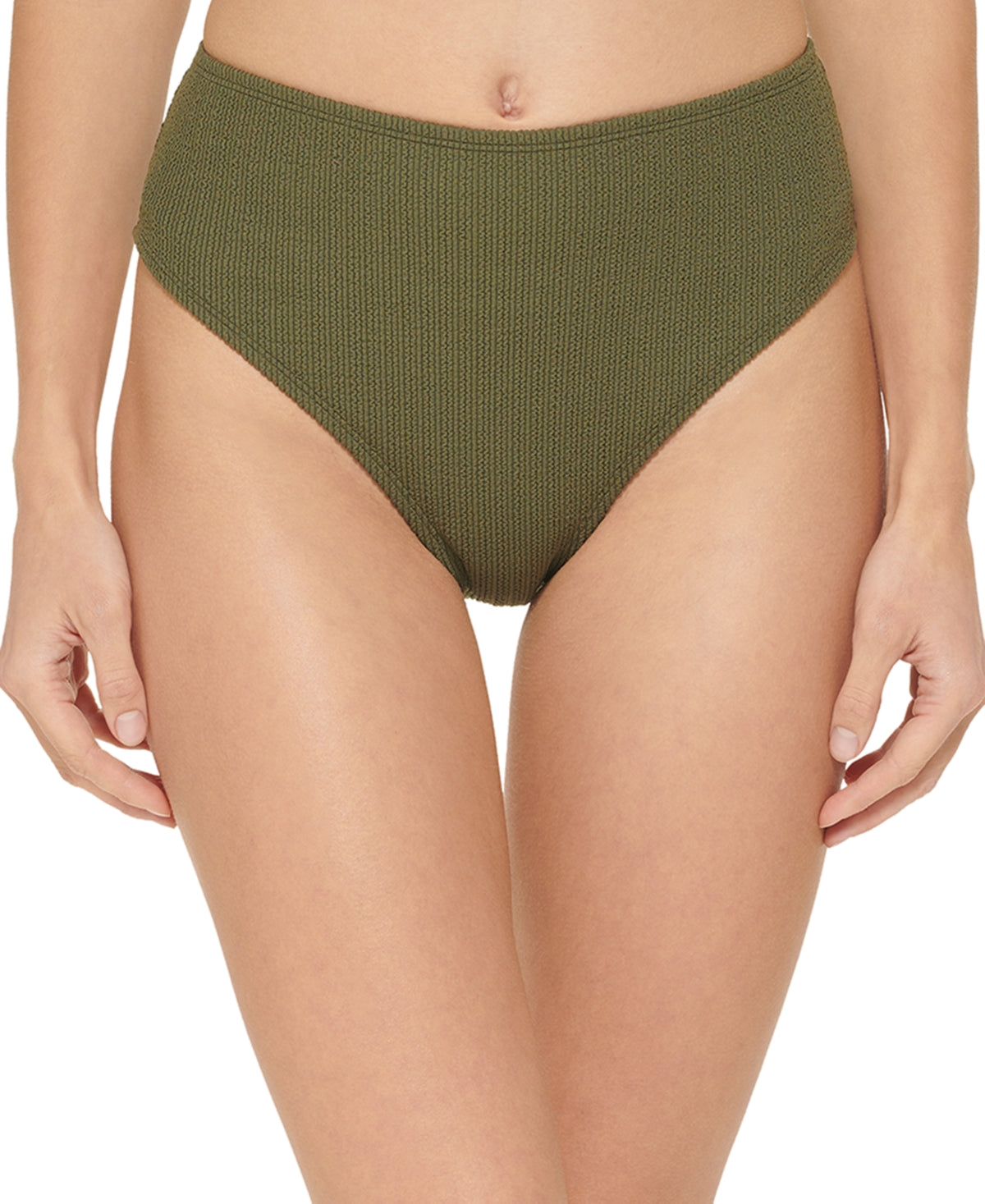 DKNY Women's Textured High Waist Bikini Bottom Swimsuit Green Size Large