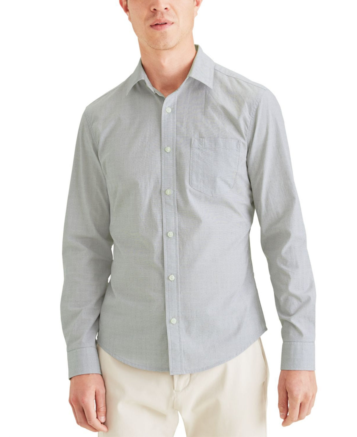 Dockers Men's Slim Fit Alpha Icon Woven Solid Shirt Grey Size XX-Large
