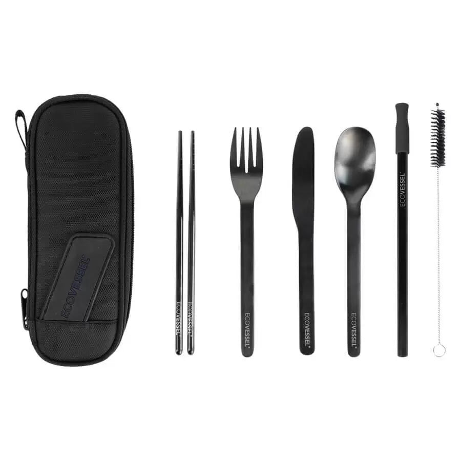 EcoVessel WanderWare 6-Piece Reusable Utensil Set with Travel Pouch