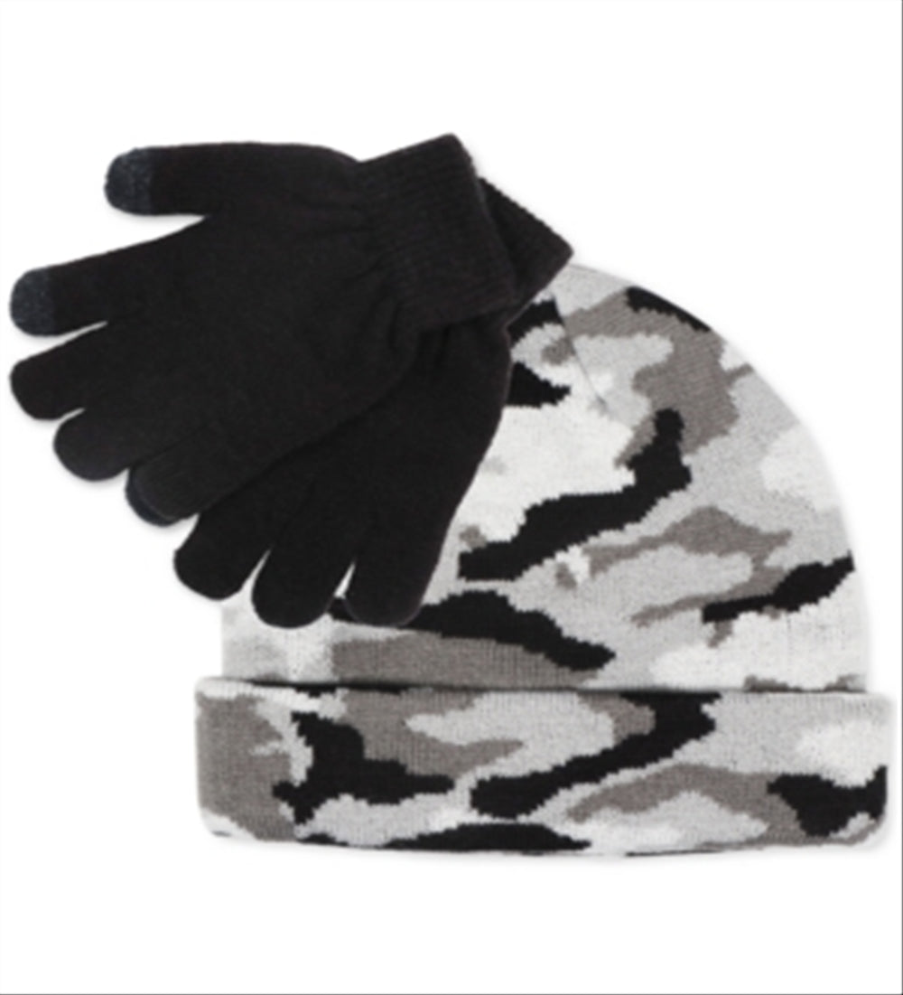 Fab Big Boy's 2 Pc Camo Hat & Gloves Set Black Camo One Size