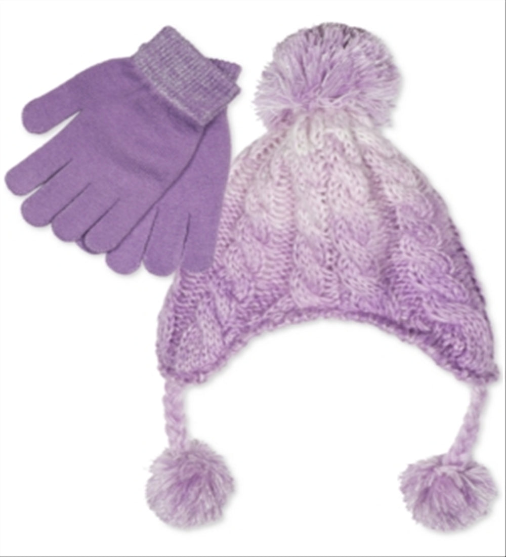 Fab Big Girl's 2 Pc Ombre Heidi Hat & Gloves Set Lavander One Size