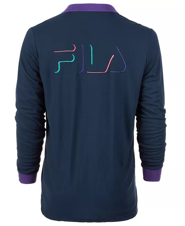 Fila Men's Makalu 2 Logo Graphic Long Sleeve Polo Shirt Navy  Size X-Large