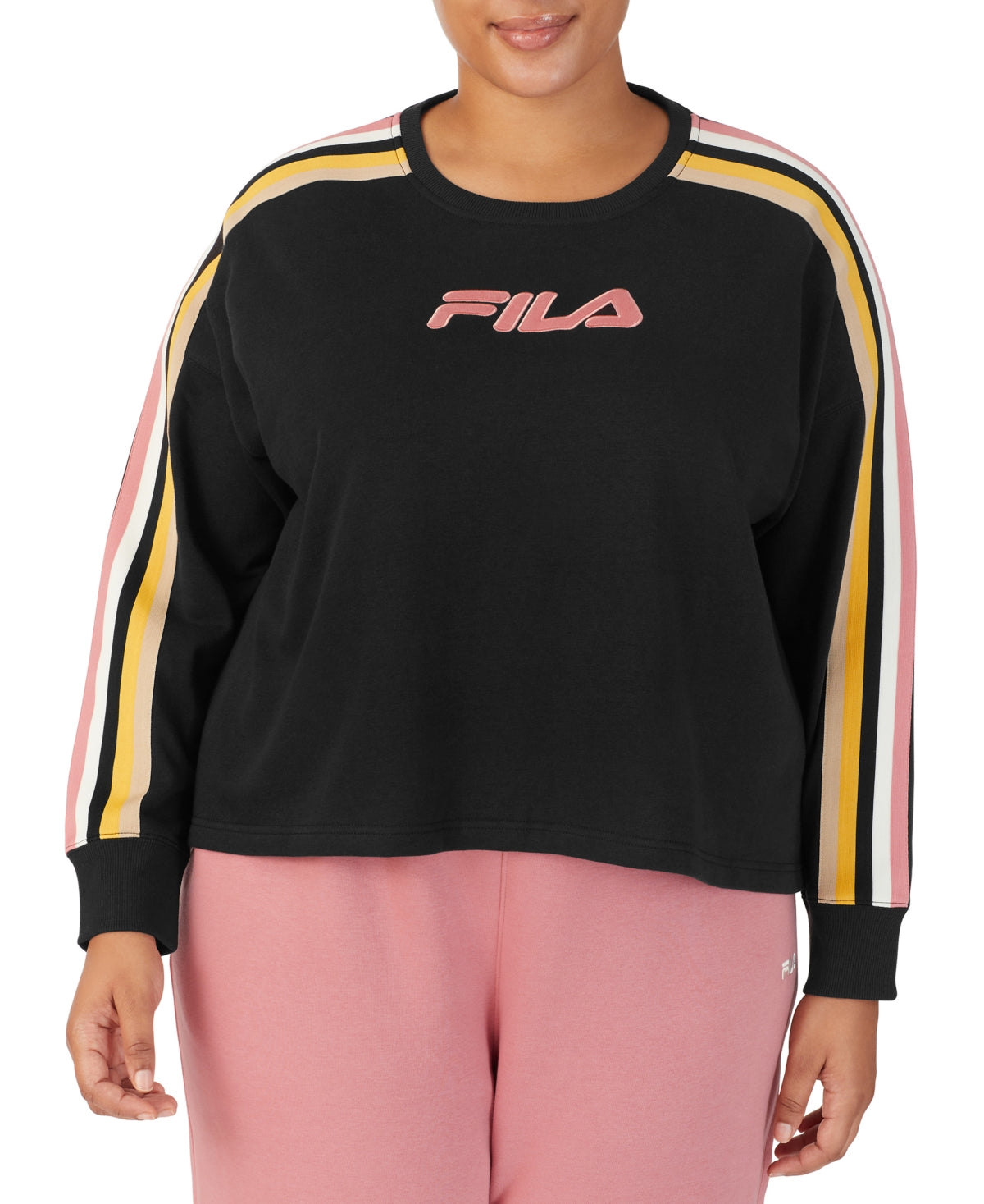 Fila Women's Clover Crewneck Logo Colorblocked Sweatshirt Black Size 2X