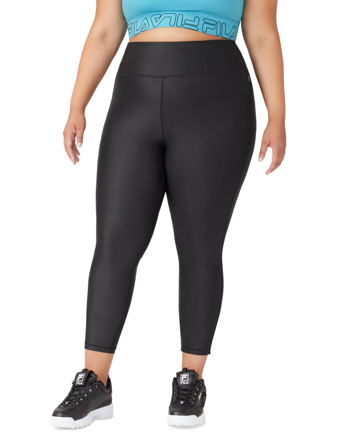 Fila Women's Night Out Leather Look 7/8 Training Leggings Black Size 1X