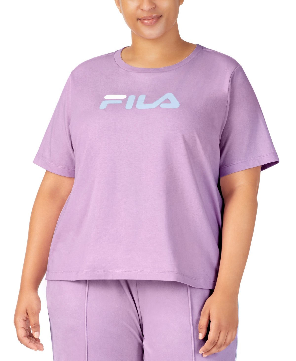 Fila Women's Thea Cotton Logo Short Sleeve T-Shirt Purple Size 2X