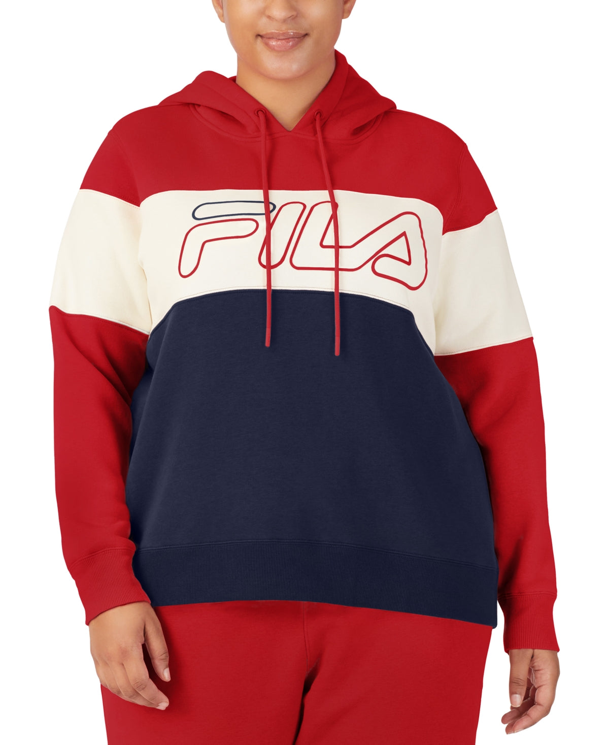 Fila Women's Timeless Logo Colorblocked Hoodie Red Size 2X