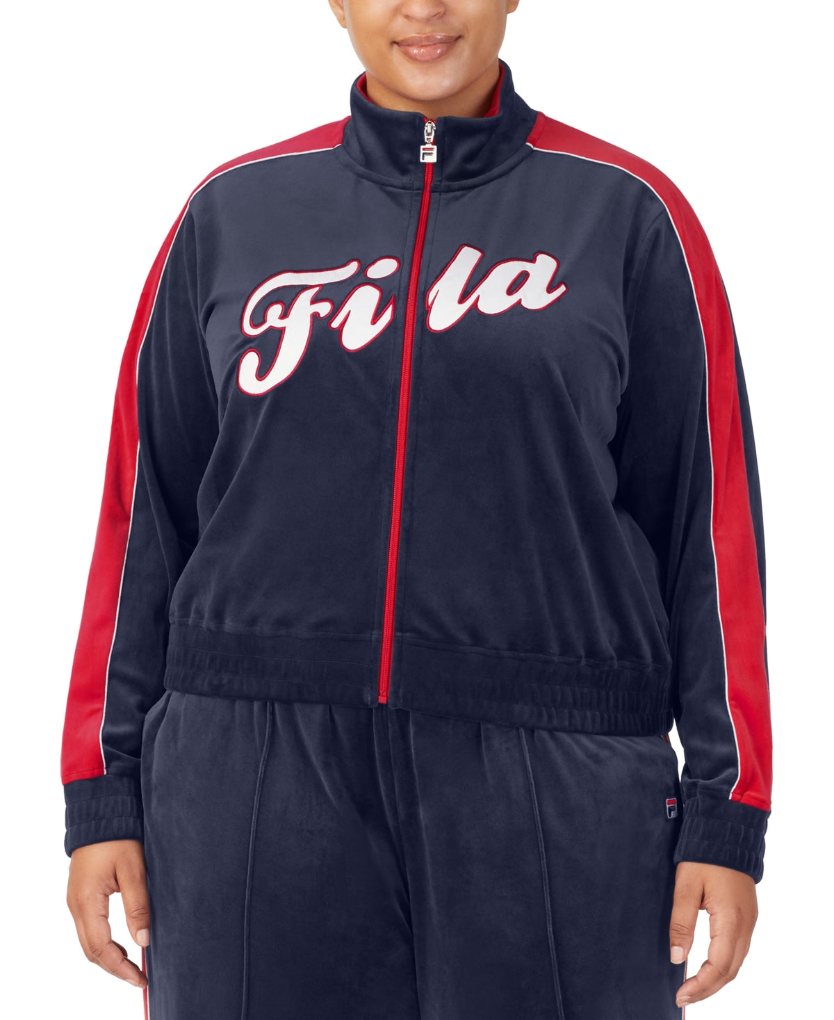 Fila Women's Valery Logo Zip Front Velour Jacket Blue Size 2X