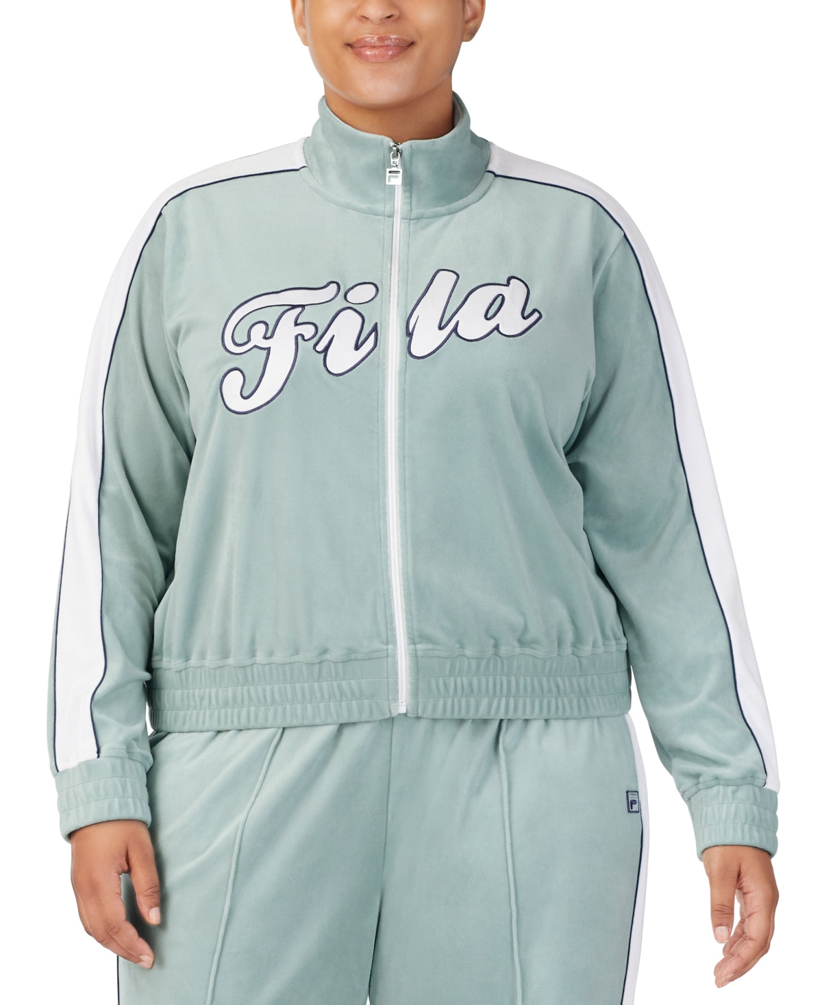 Fila Women's Valery Logo Zip Front Velour Jacket Blue Size 3X