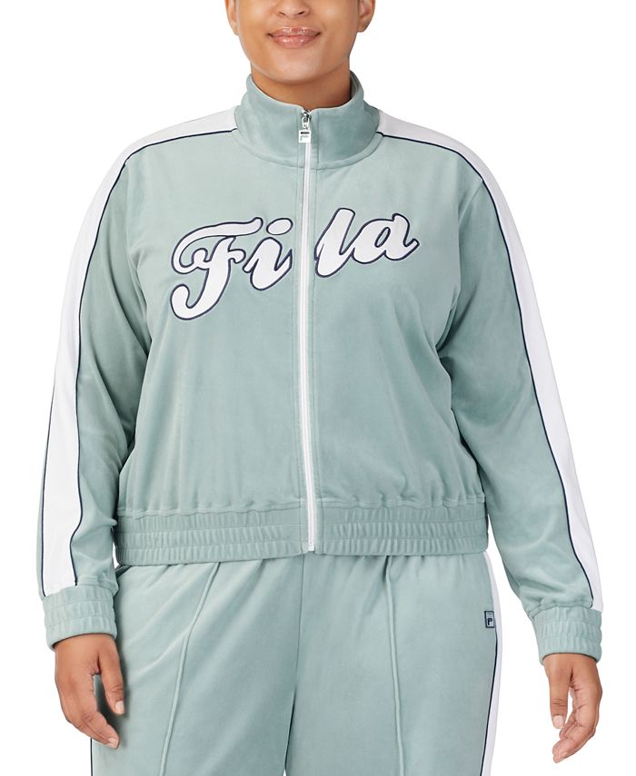 Fila Women's Valery Logo Zip Front Velour Jacket Green Size 1X