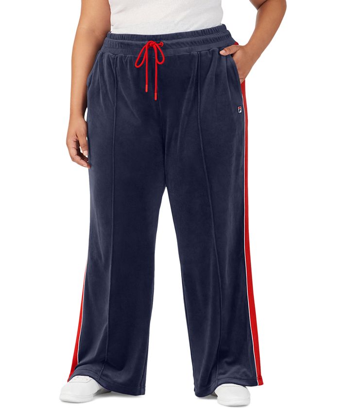 Fila Women's Valery Mid Rise Drawstring Velour Pants Blue Size 3X