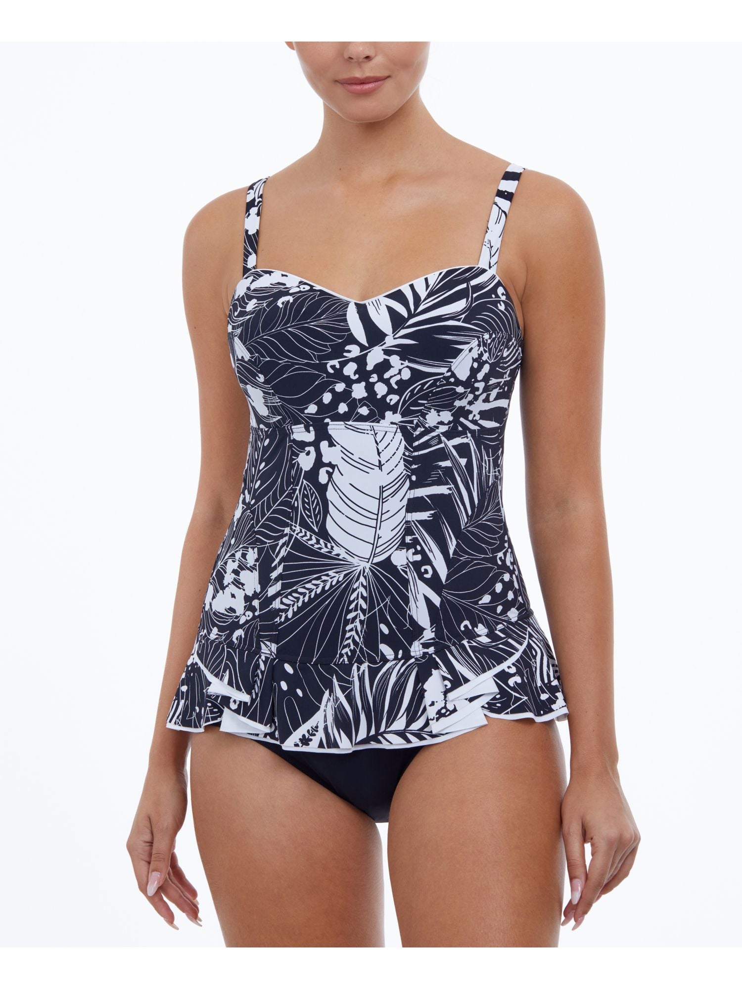 Gottex Women's Tummy Control Ruffled Fixed Cups Sweetheart Adjustable Marbella Swimdress Black Size 8