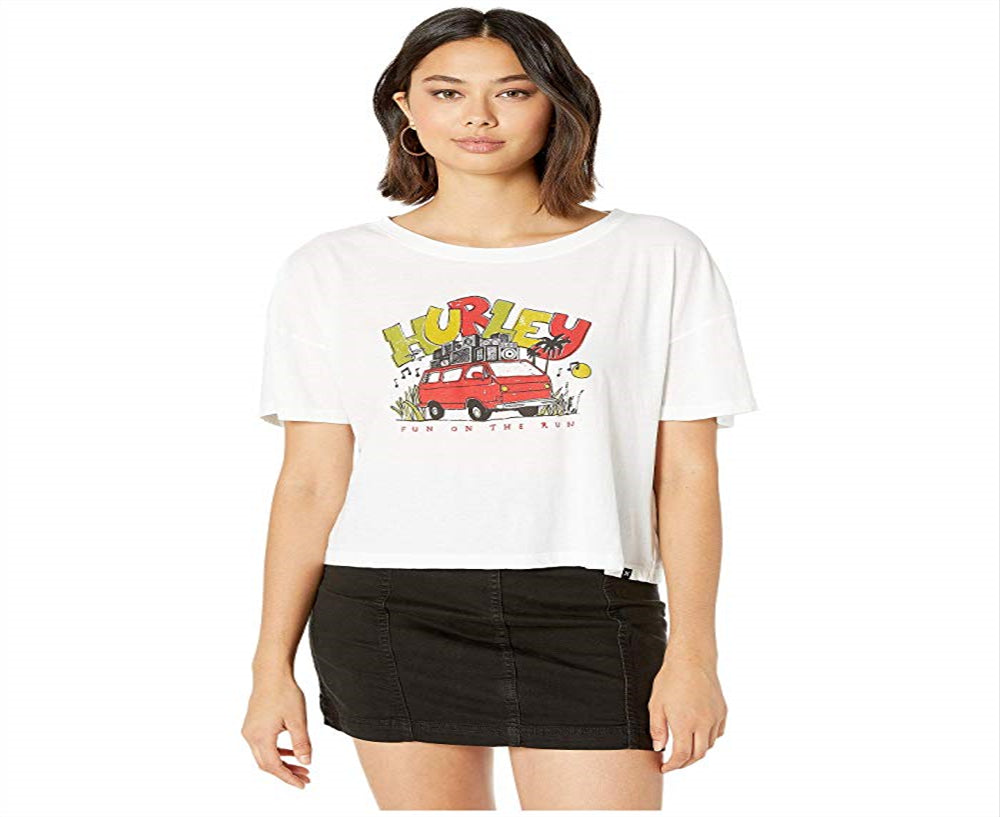 Hurley Junior's Cotton Van Vibes Graphic T-Shirt White Size L