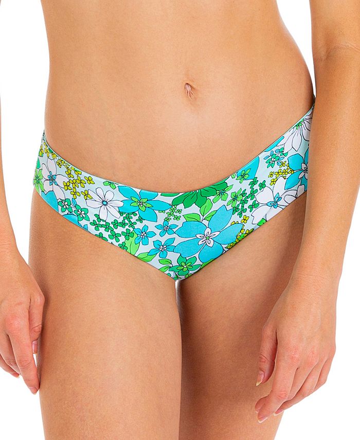 Hurley Junior's Floral-Print Cheeky Swim Bottoms Swimsuit Blue Size X-Large