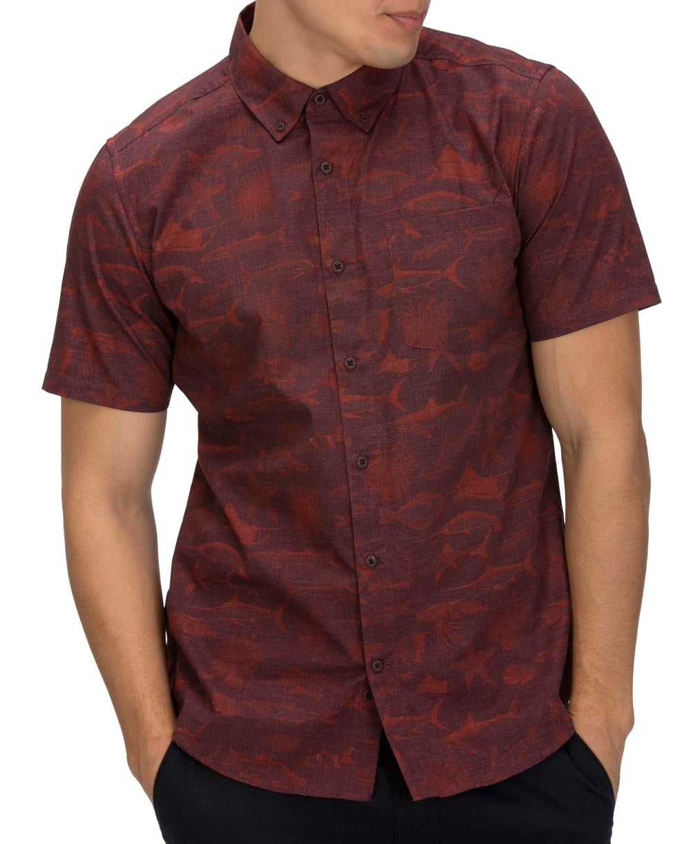 Hurley Men's Gone Fishin' Shirt Red Size Small