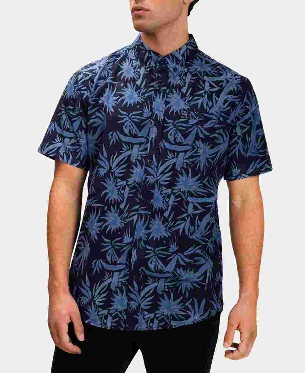 Hurley Men's Shirt Small Button Down Spray Palms Pocket Blue Size Small