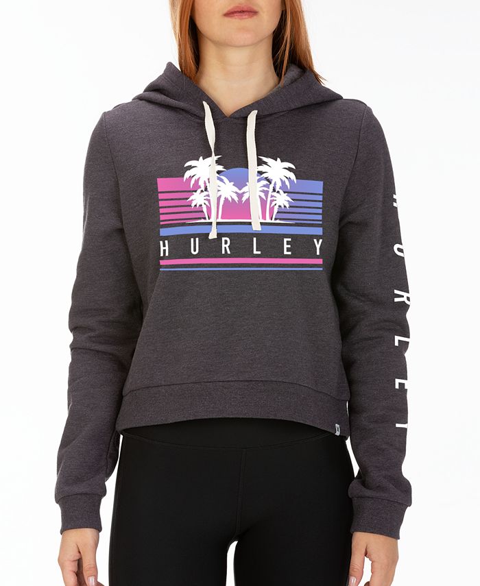 Hurley Women's Tropicana Cropped Fleece Hoodie Gray