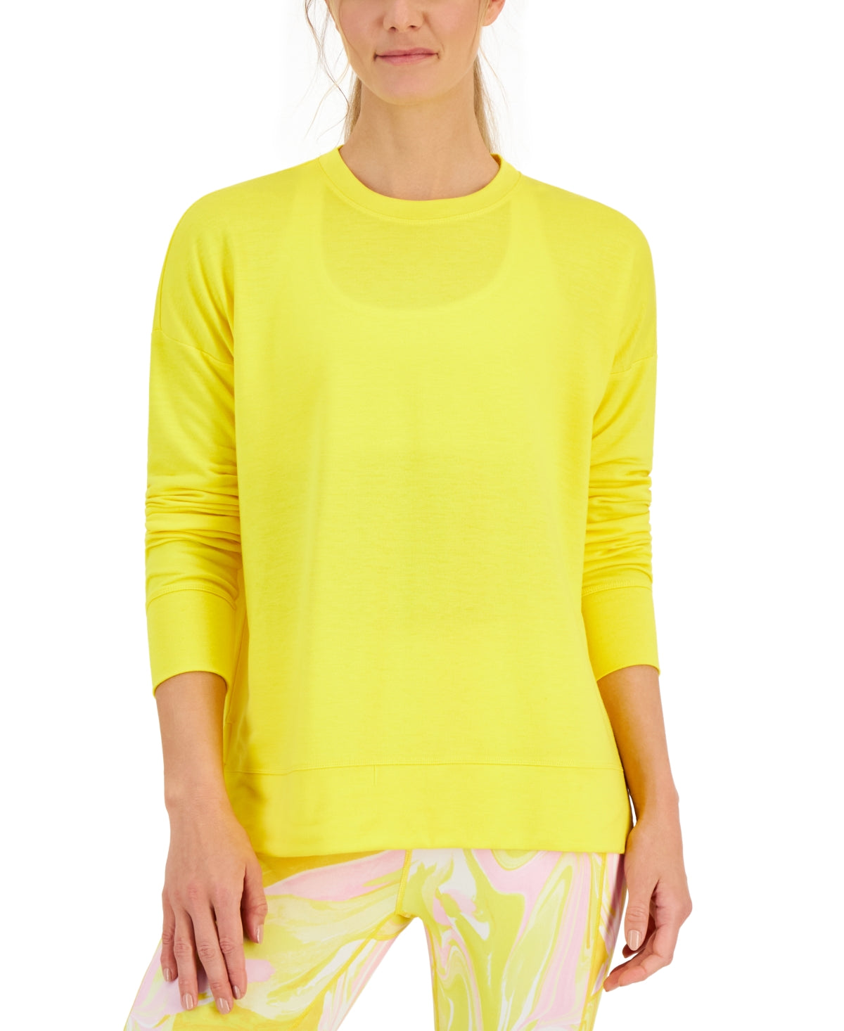 ID Ideology Women's Active Solid Crewneck Top Yellow Size M