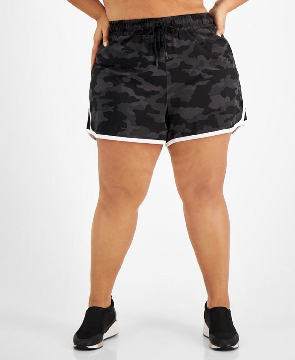 ID Ideology Women's Camp Print Running Shorts Black Size 1X