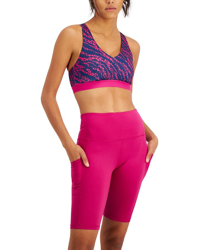 ID Ideology Women's Cheetah Print Strappy Low Impact Sports Bra Purple Size Small