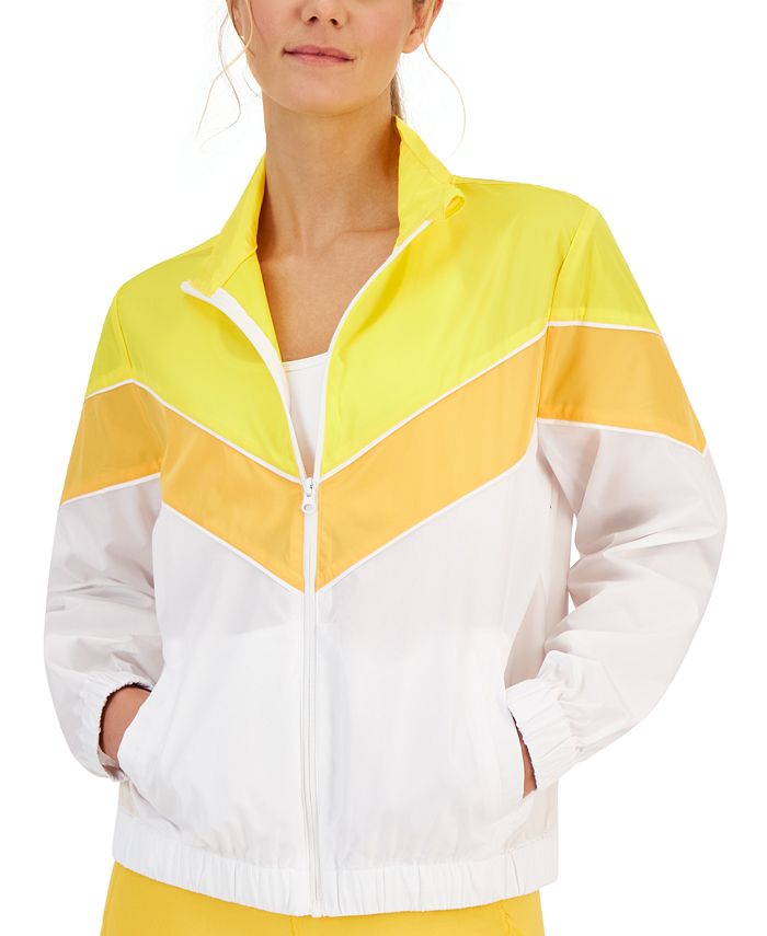ID Ideology Women's Chevron Striped Windbreaker Yellow Size XX-Large