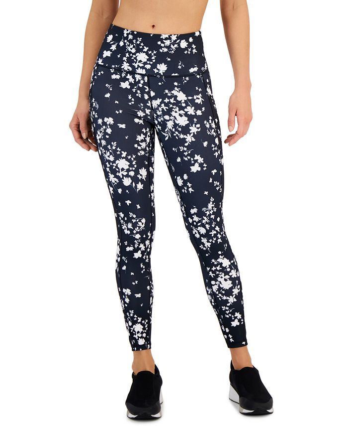 ID Ideology Women's Compression Floral Print Side Pocket 7/8 Leggings Gray Size Small