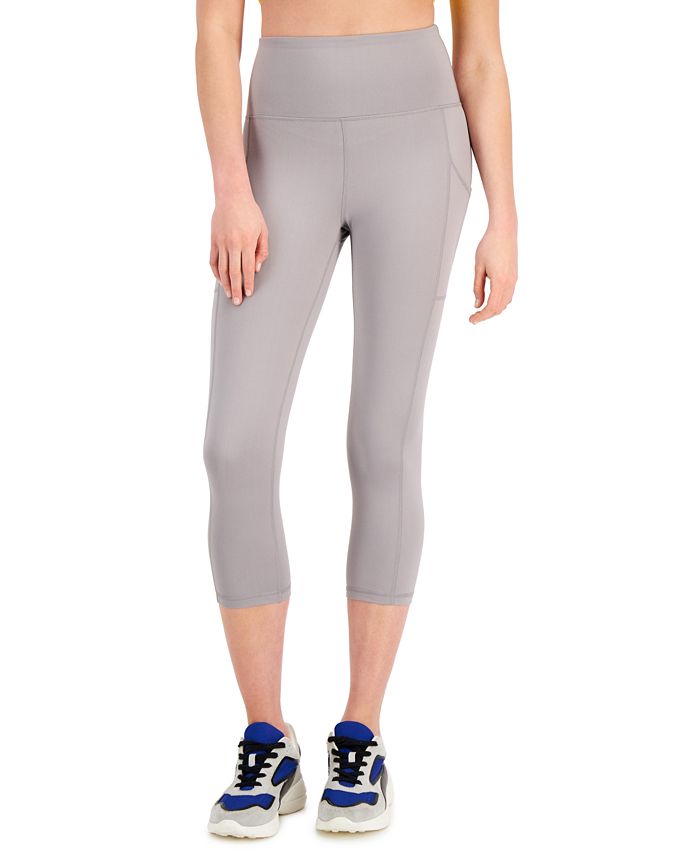 ID Ideology Women's Compression High Rise Side Pocket Cropped Leggings Gray Size X-Large