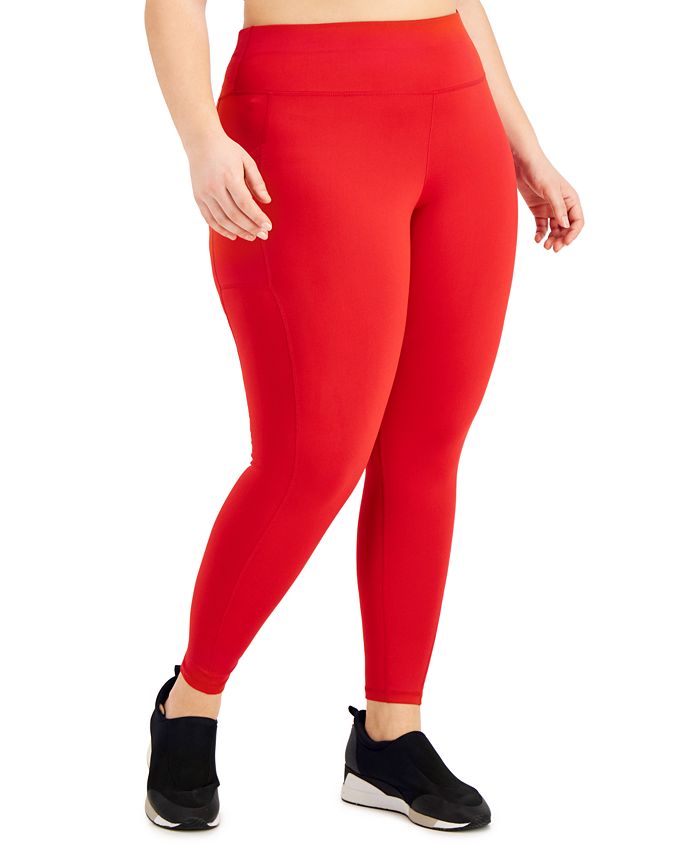 ID Ideology Women's Compression High Waist Side Pocket 7/8 Length Leggings Red Size 2X
