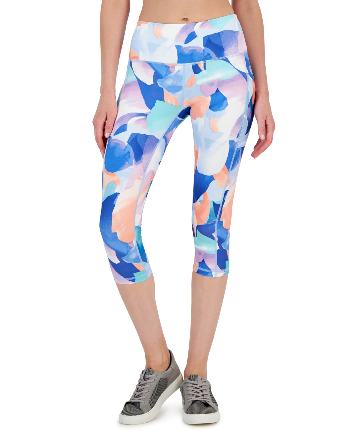 ID Ideology Women's Compression Petal Print Side Pocket Cropped Leggings Blue Size Small