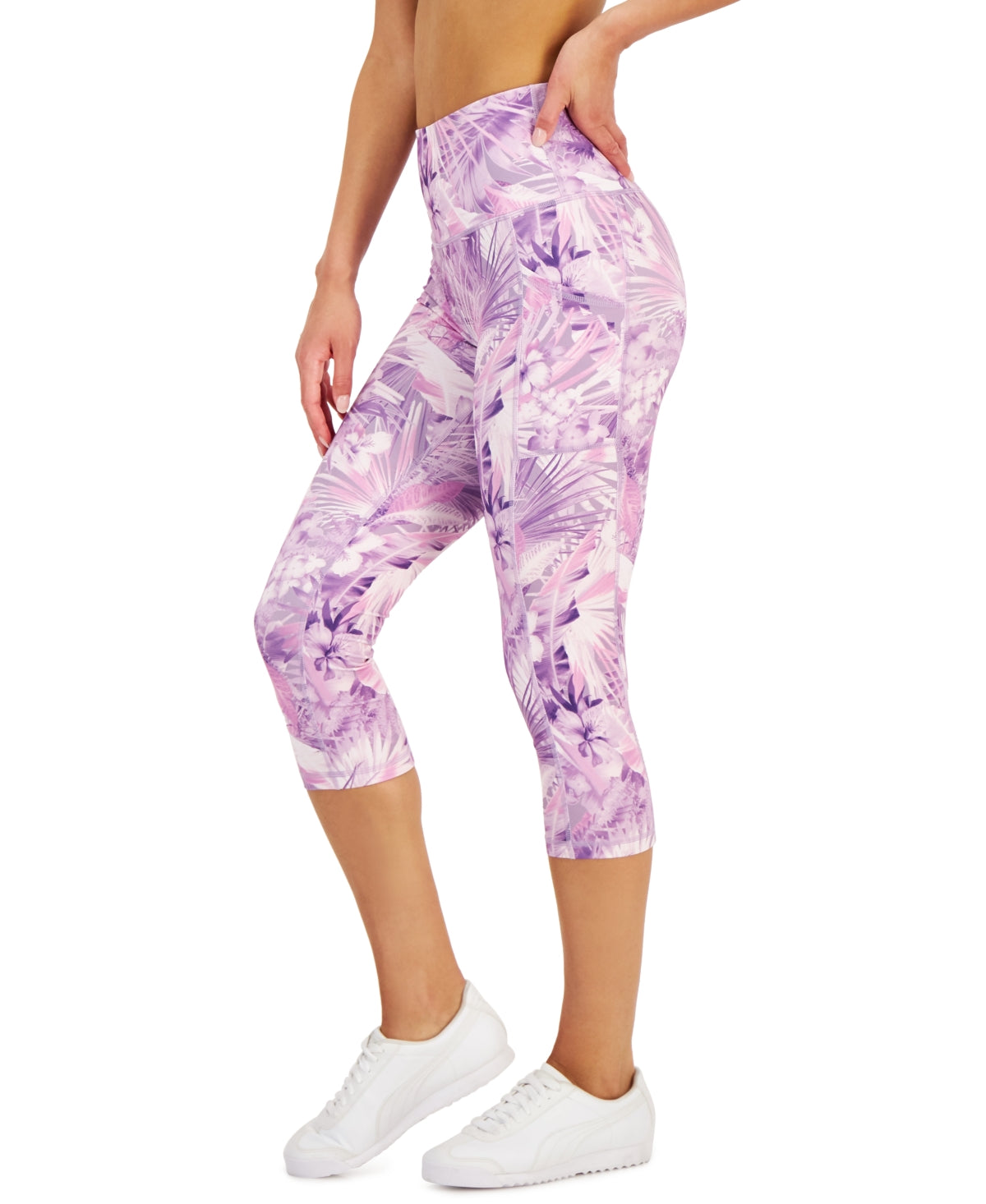 ID Ideology Women's Compression Side Pocket Crop Leggings Purple Size Medium