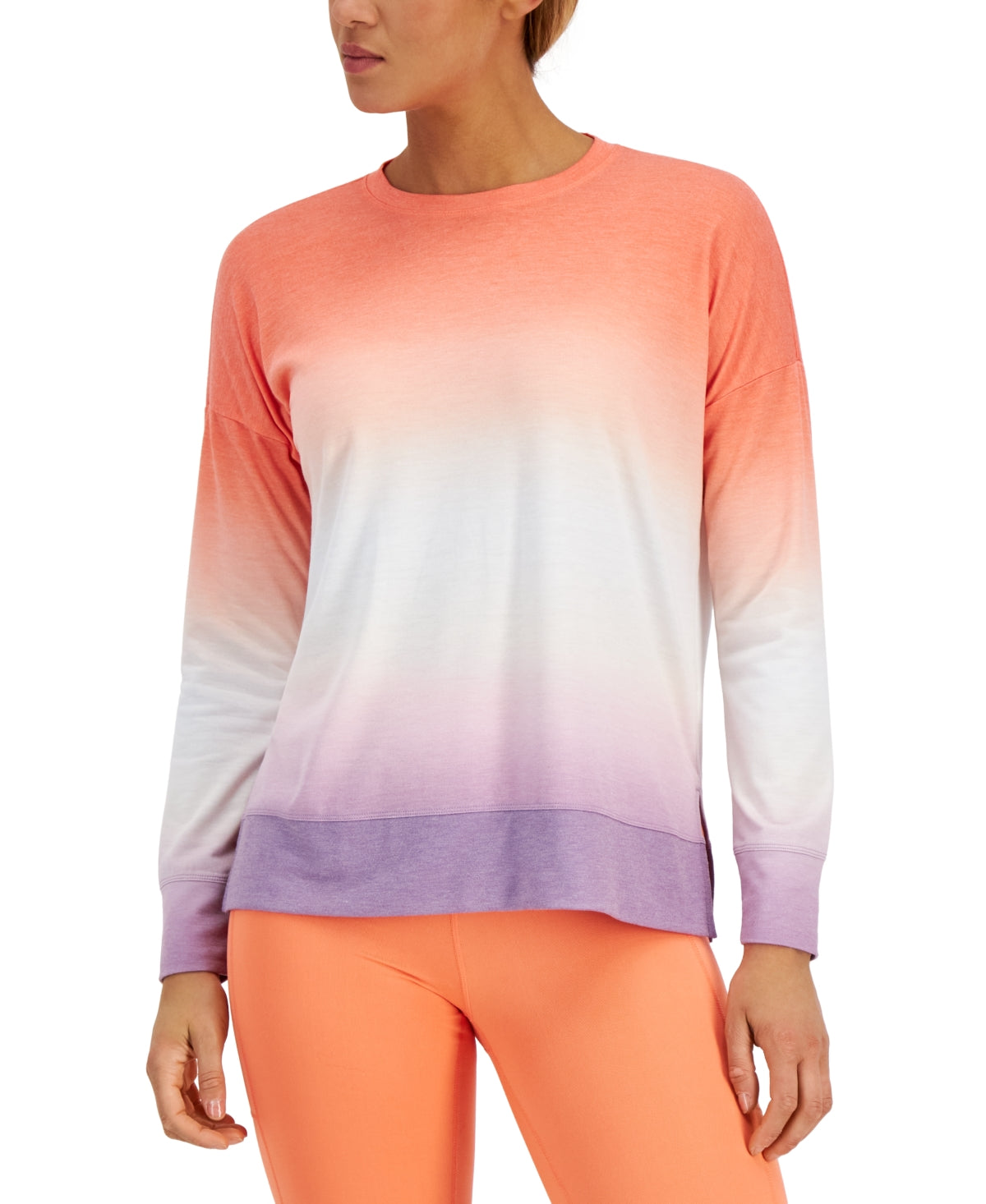 ID Ideology Women's Dip Dye Crewneck Top Orange Size X -Large