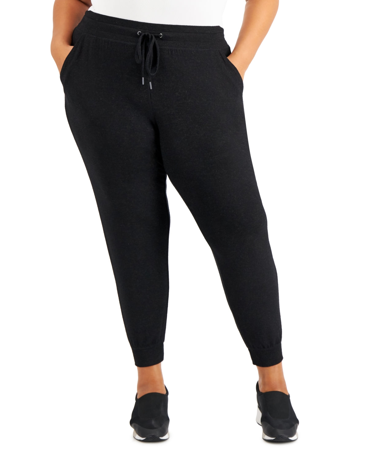 ID Ideology Women's Drawstring Knit Joggers Black Size 2X