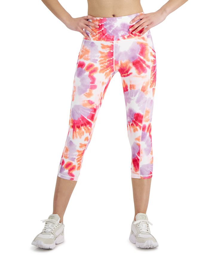 ID Ideology Women's Dye Print Side Pocket Cropped Leggings Orange Size Medium