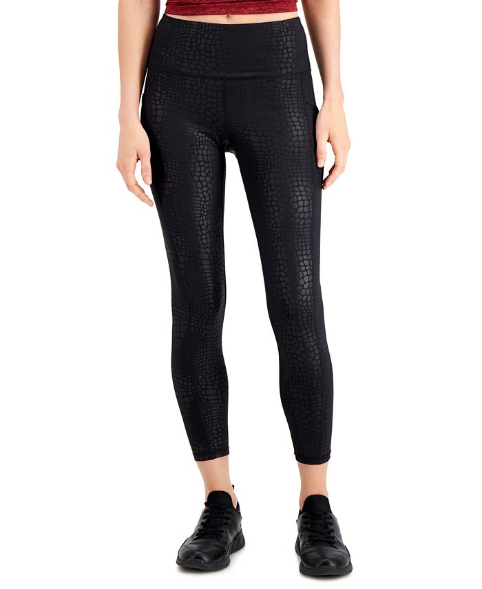 ID Ideology Women's Embossed Side Pocket 7/8 Length Leggings Black Size X-Small