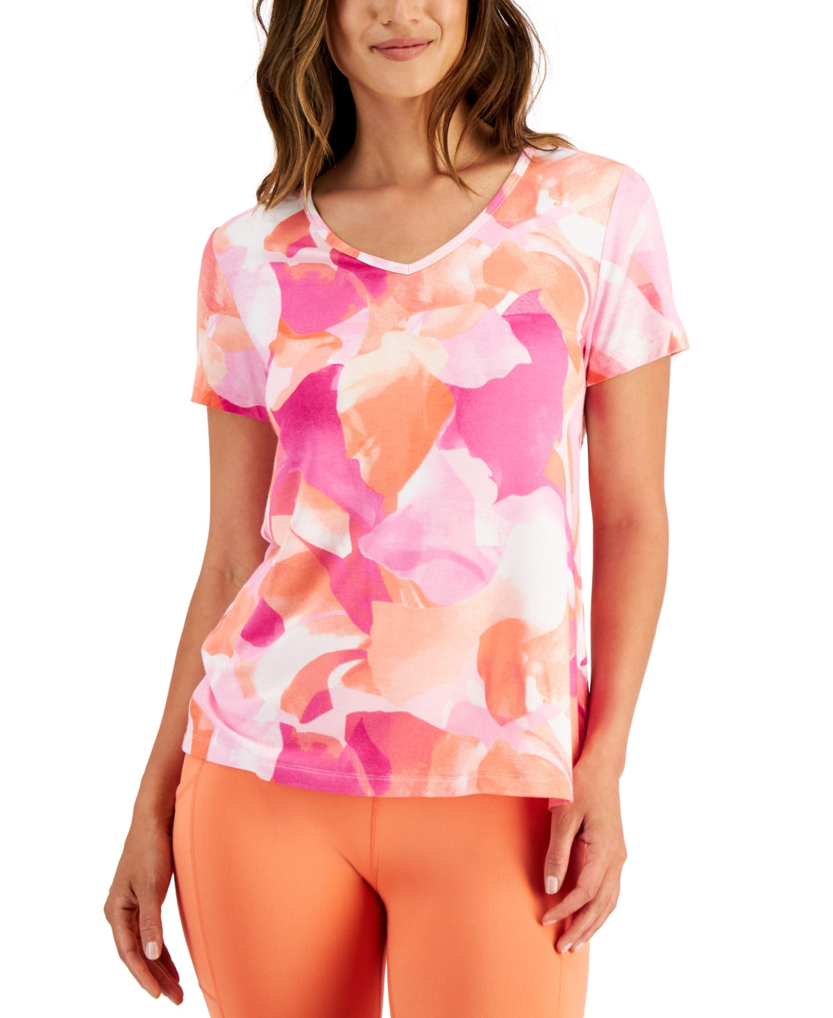 ID Ideology Women's Floating Petals V Neck Modal T Shirt Pink Size Medium