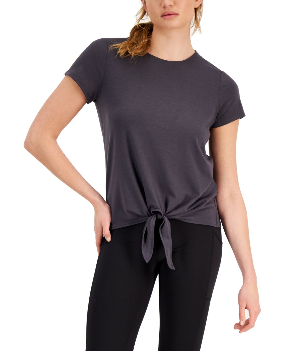 ID Ideology Women's Knot Front T-Shirt Gray Size Large