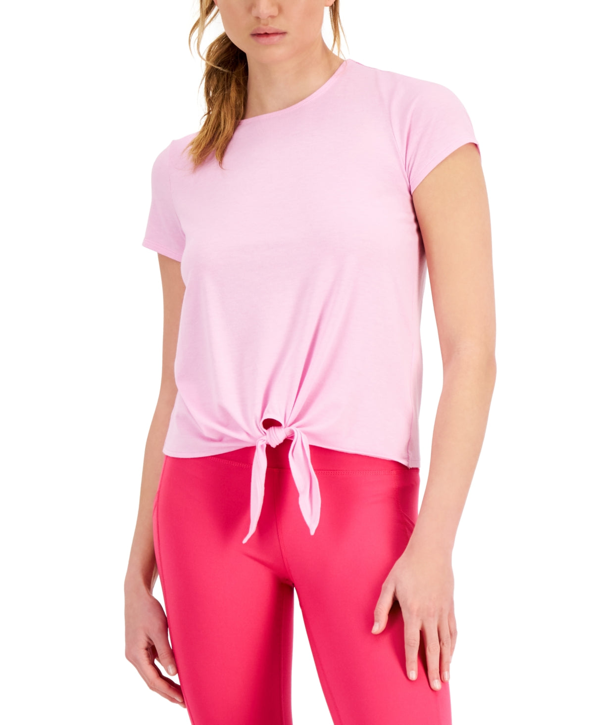 ID Ideology Women's Knot Front T-Shirt Pink Size Medium