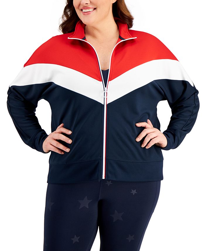 ID Ideology Women's Olympics Colorblock Zip Front Jacket Blue Size 1X