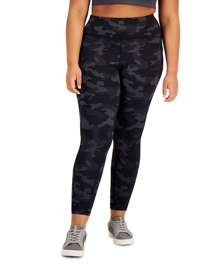 ID Ideology Women's Plus Camo Leggings Black Size 2X