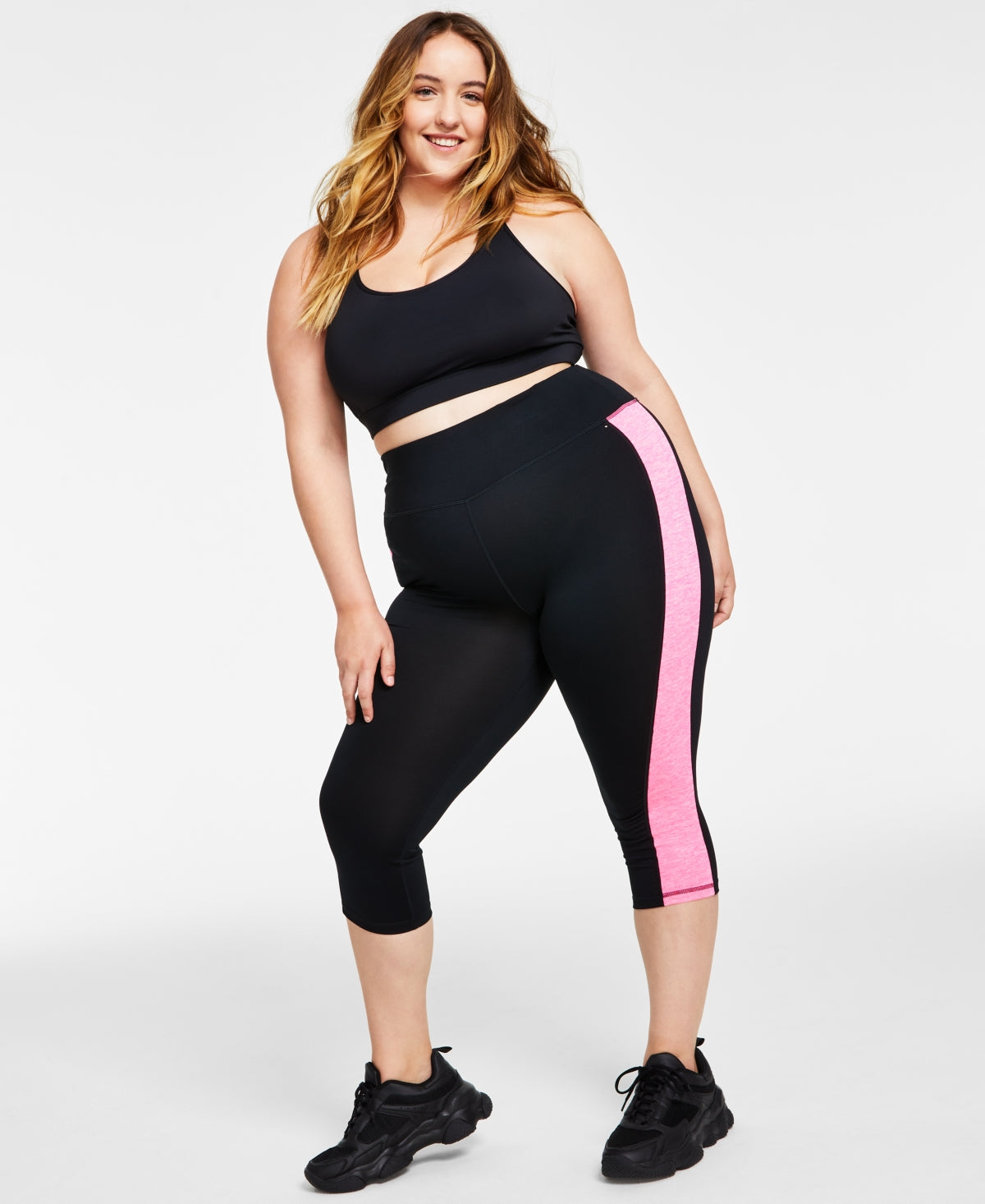 ID Ideology Women's Plus Colorblocked Capri Leggings Black Size Medium