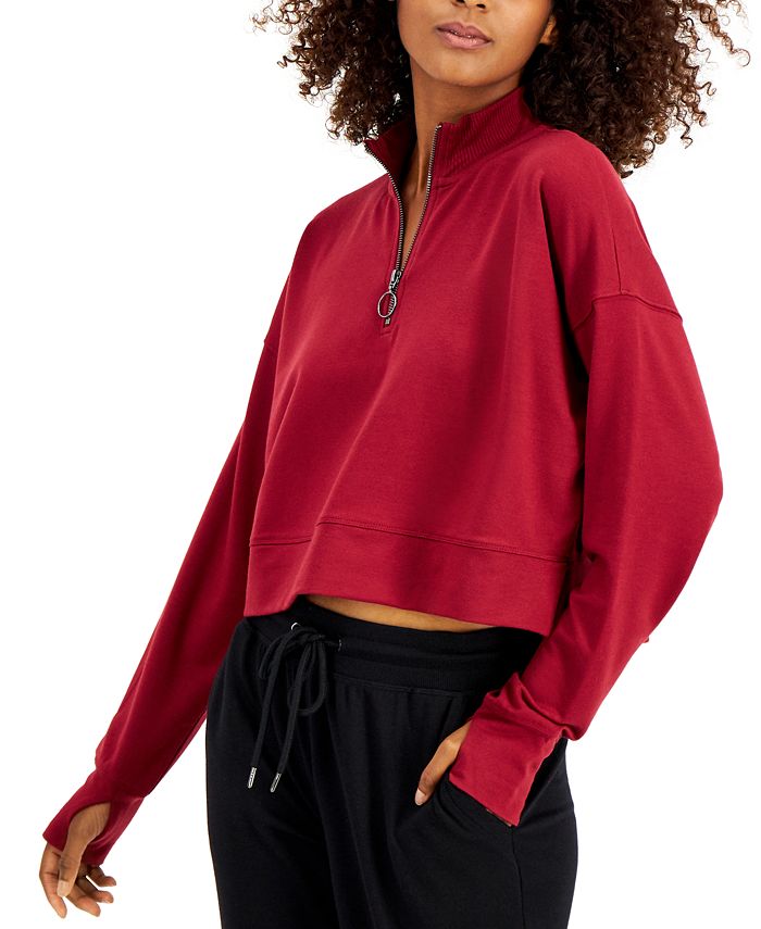 ID Ideology Women's Quarter Zip Crop Top Red Size XX-Large