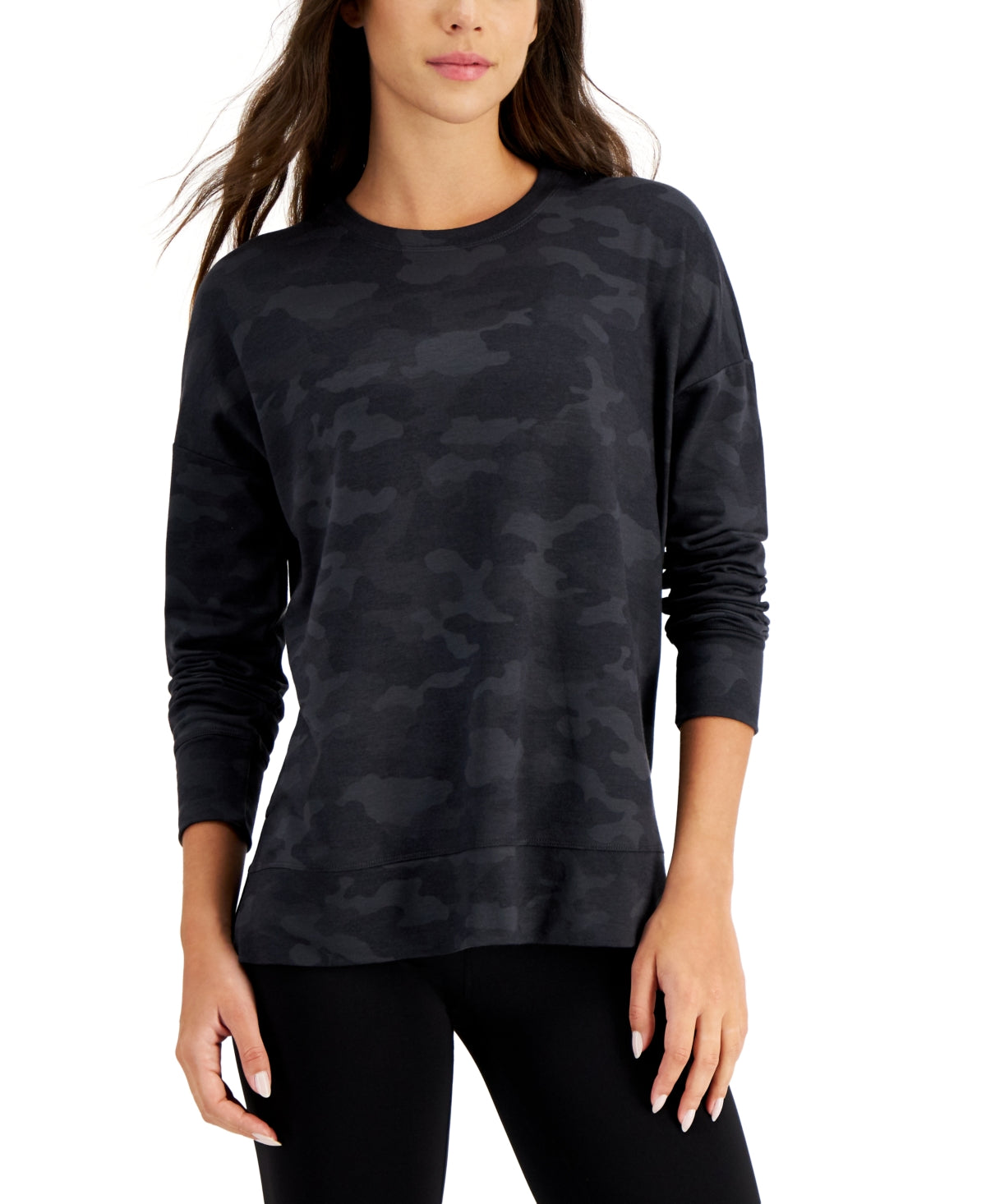 ID Ideology Women's Relaxed Camo Crewneck Pullover Black Size Large
