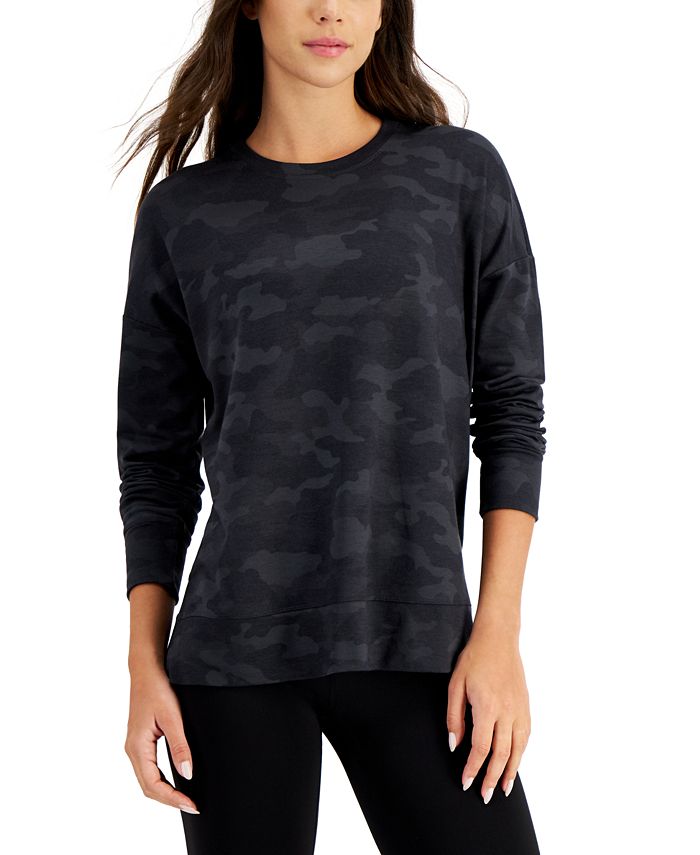 ID Ideology Women's Relaxed Camo Crewneck Pullover Black Size XX-Large