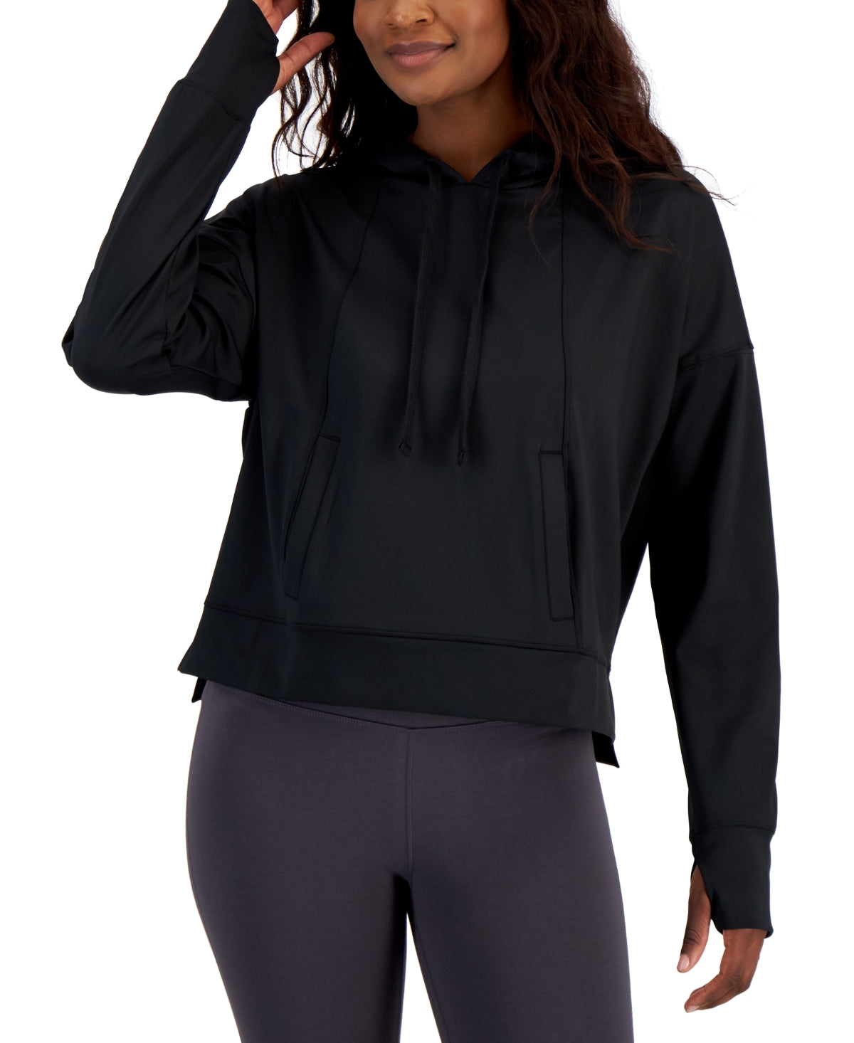 ID Ideology Women's Relaxed Solid Techy Hoodie Black Size XX-Large