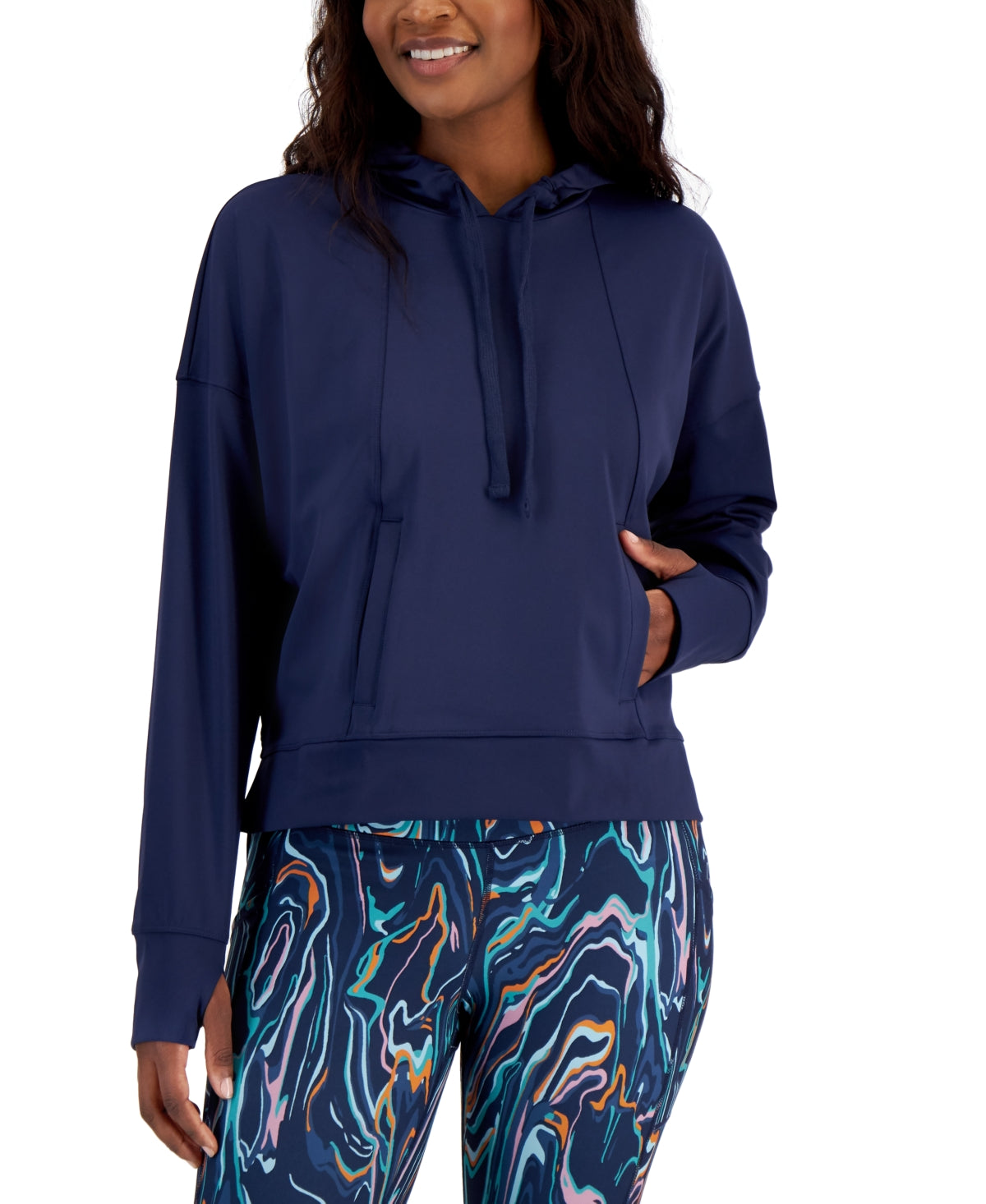 ID Ideology Women's Relaxed Solid Techy Hoodie Blue Size XX-Large