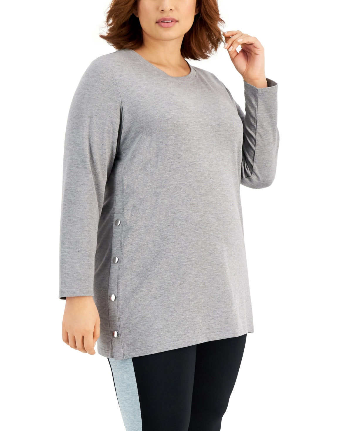 ID Ideology Women's Side Snap Tunic Top Gray Size 1X